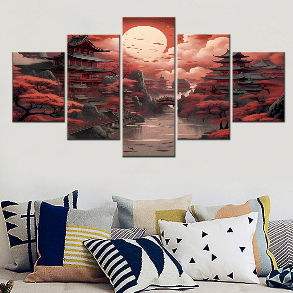 Blood Moon Japanese Landscape Poster