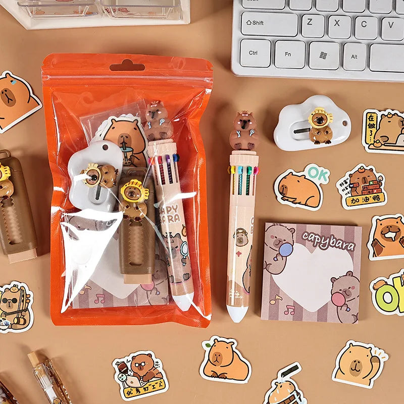 Capybara School Stationery Set with Stickers
