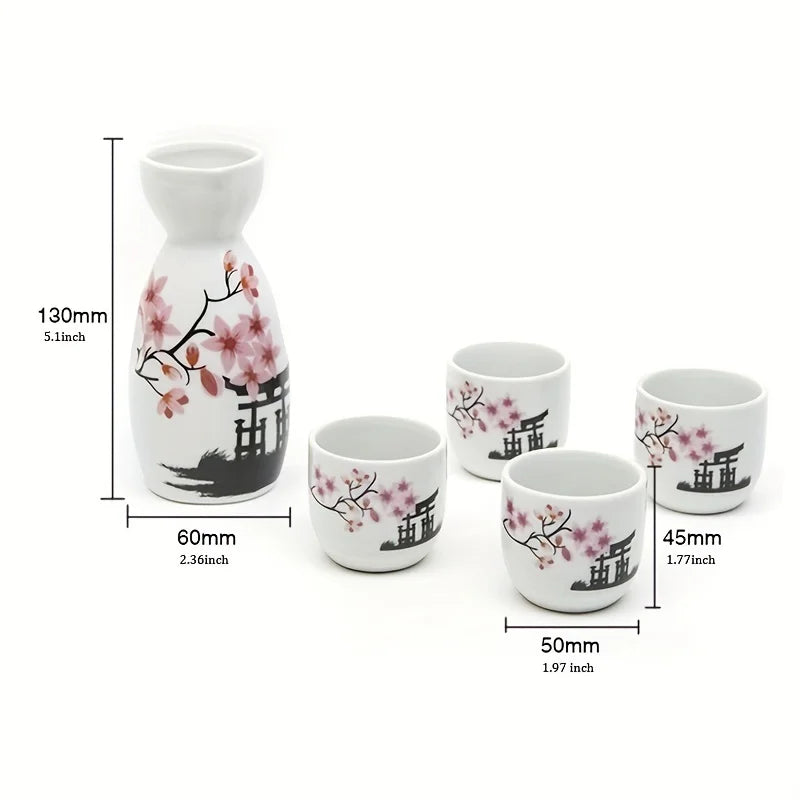 Ceramic Hand Painted Sakura Sake Set