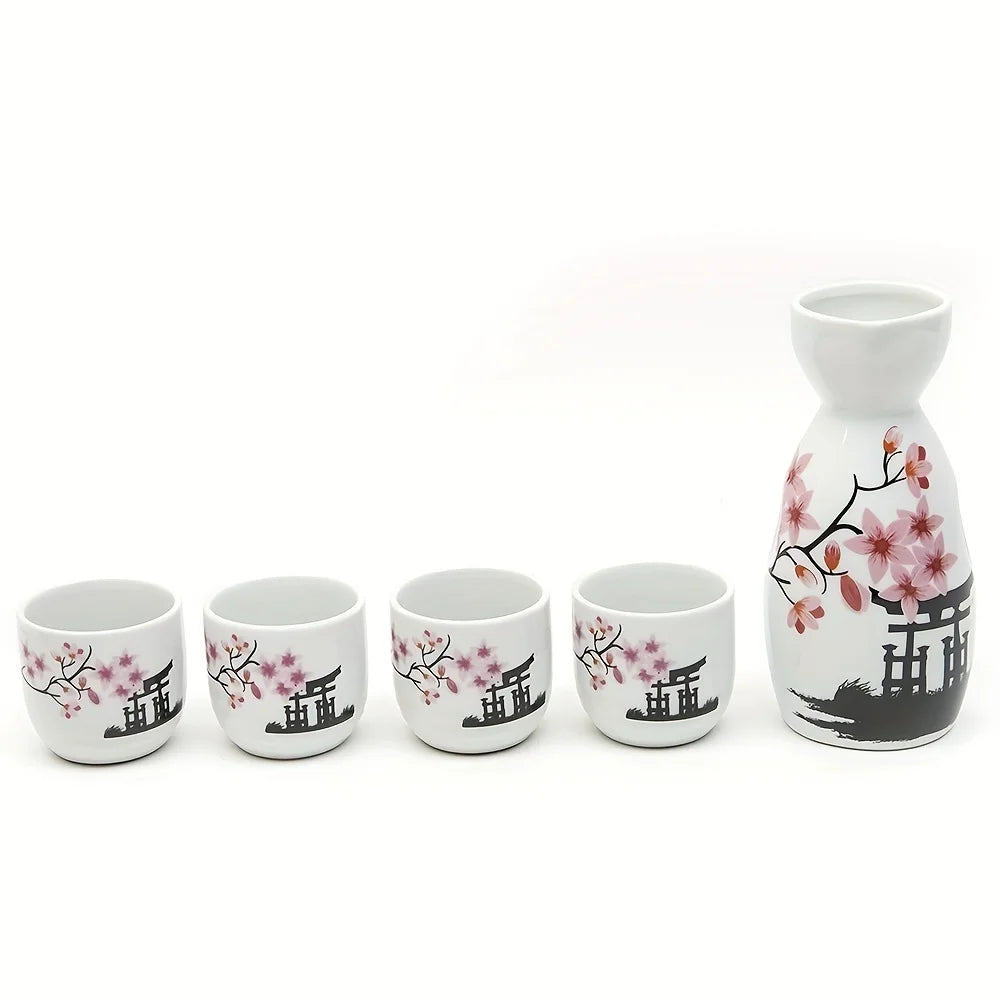 Ceramic Hand Painted Sakura Sake Set