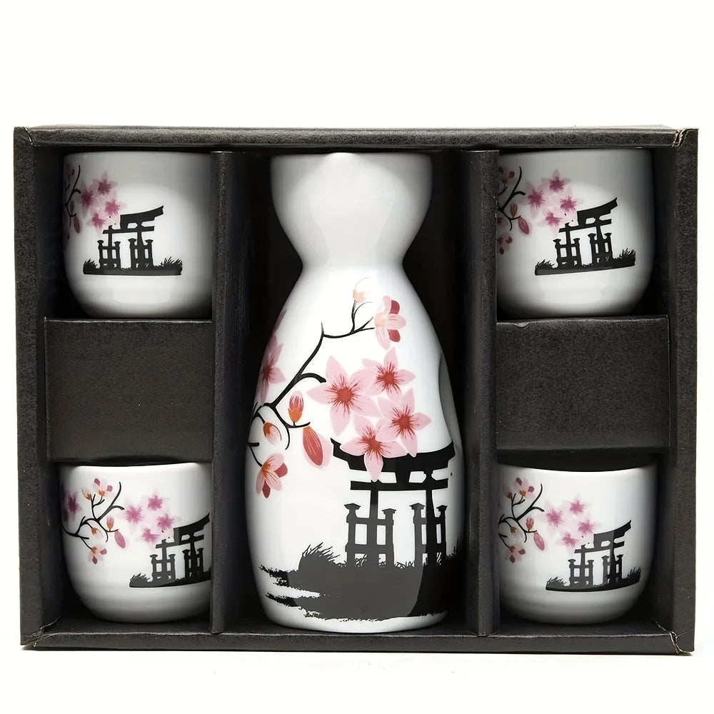 Ceramic Hand Painted Sakura Sake Set