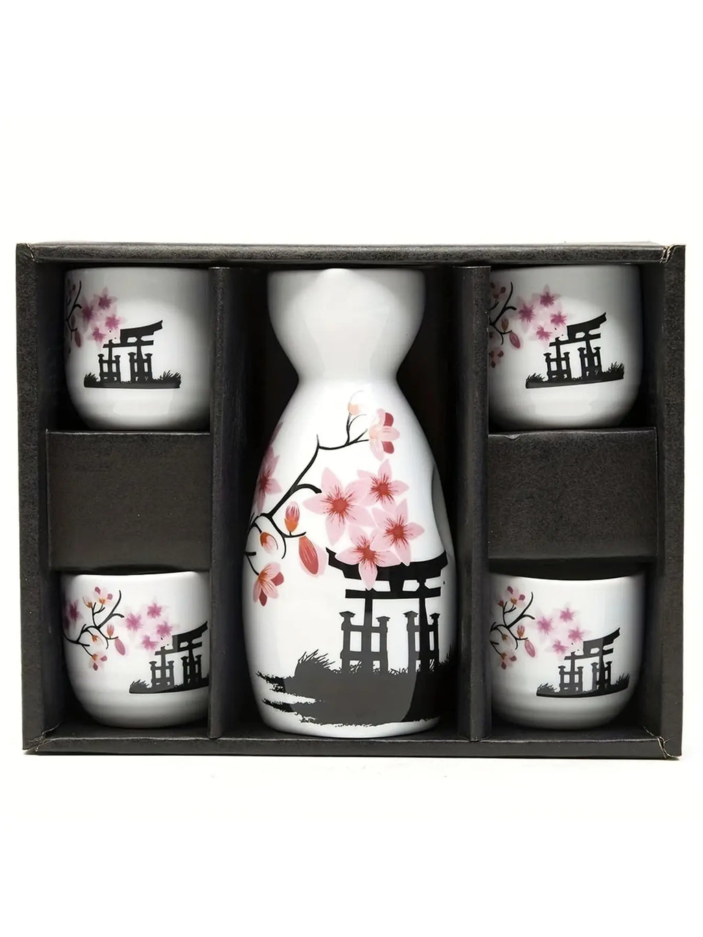 Ceramic Hand Painted Sakura Sake Set