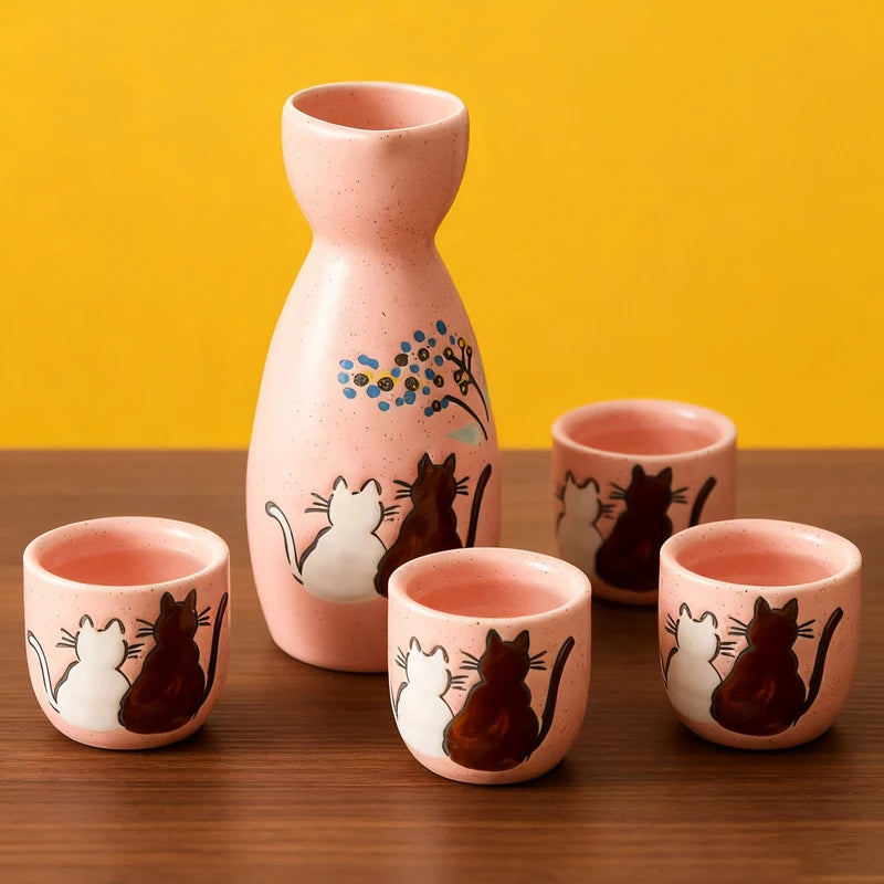 Cute Cat Ceramic Sake Set