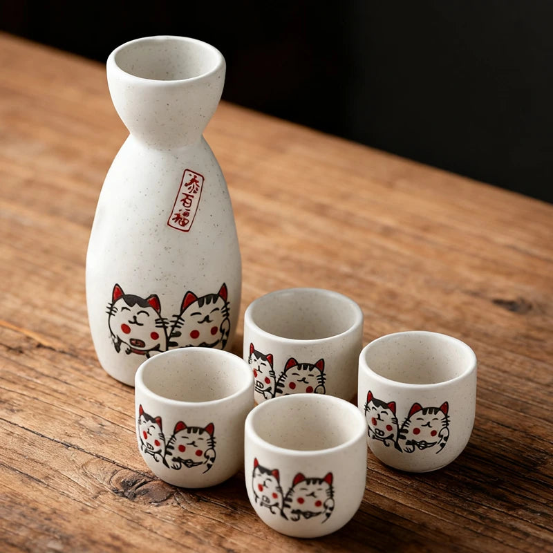 Cute Cat Ceramic Sake Set