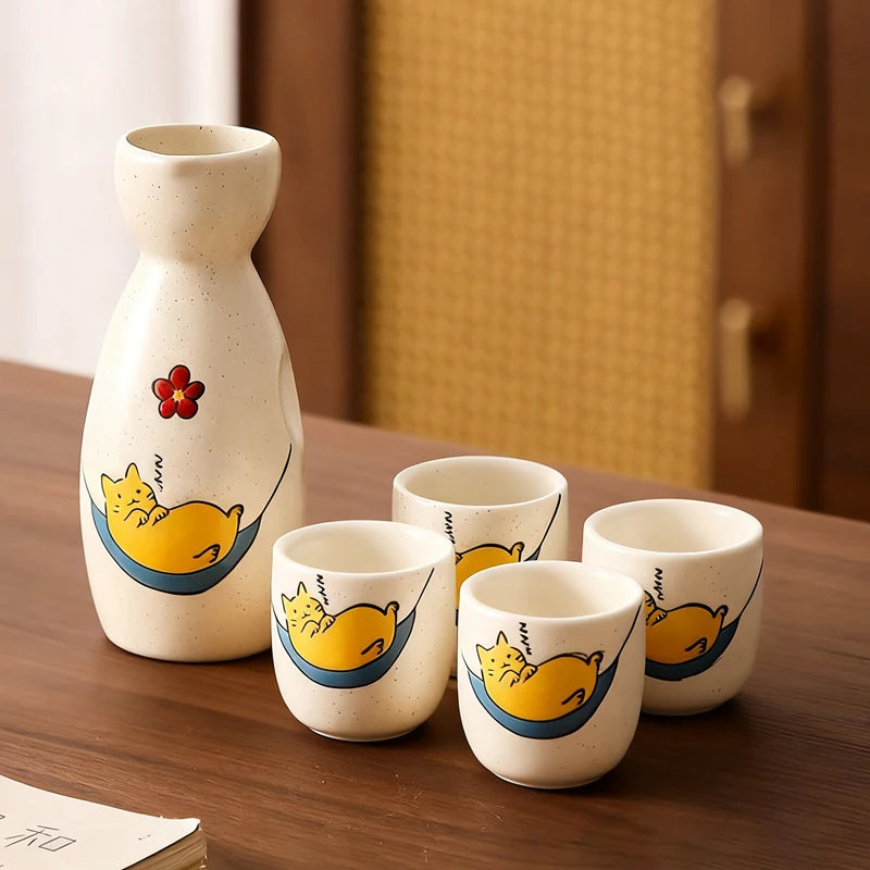 Cute Cat Ceramic Sake Set
