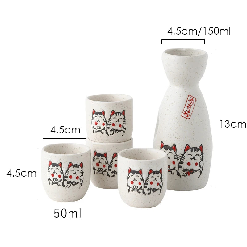 Cute Cat Ceramic Sake Set