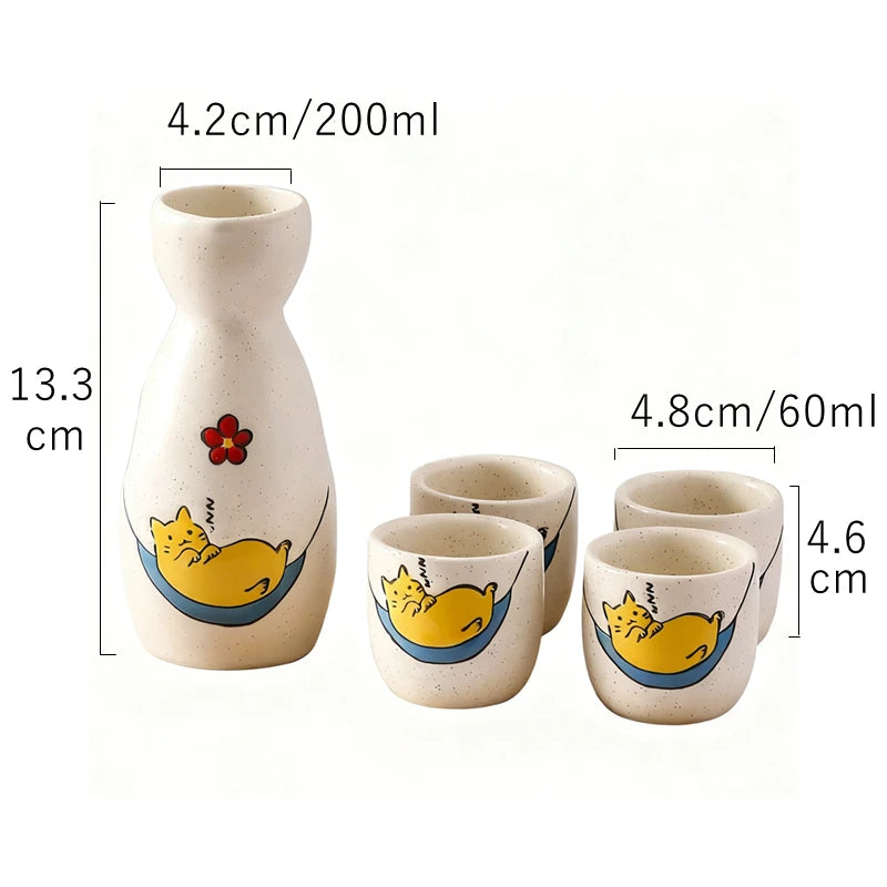 Cute Cat Ceramic Sake Set