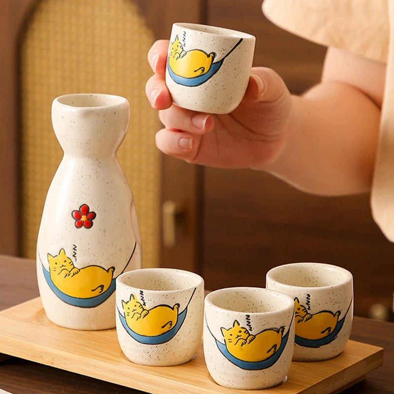 Cute Cat Ceramic Sake Set