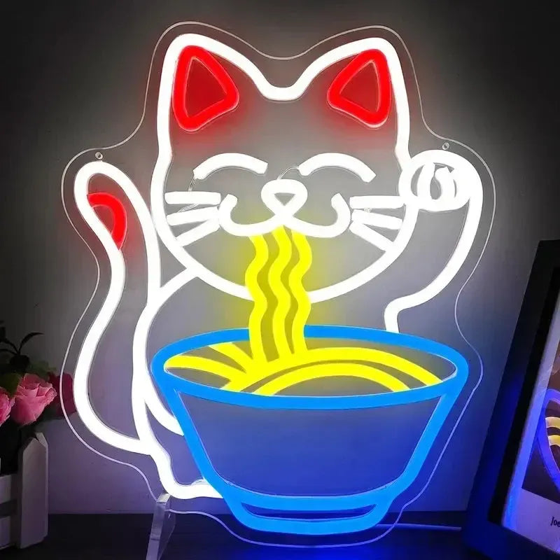 Fortune Lucky Cat Ramen Neon Sign