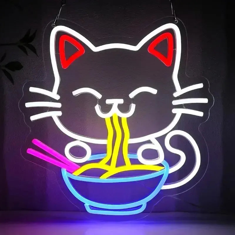 Fortune Lucky Cat Ramen Neon Sign