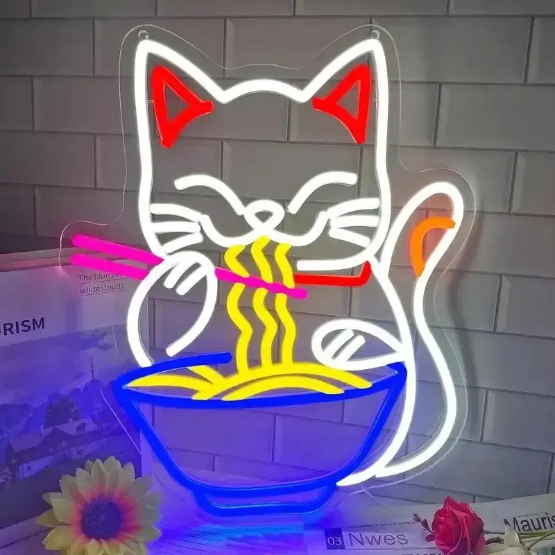 Fortune Lucky Cat Ramen Neon Sign