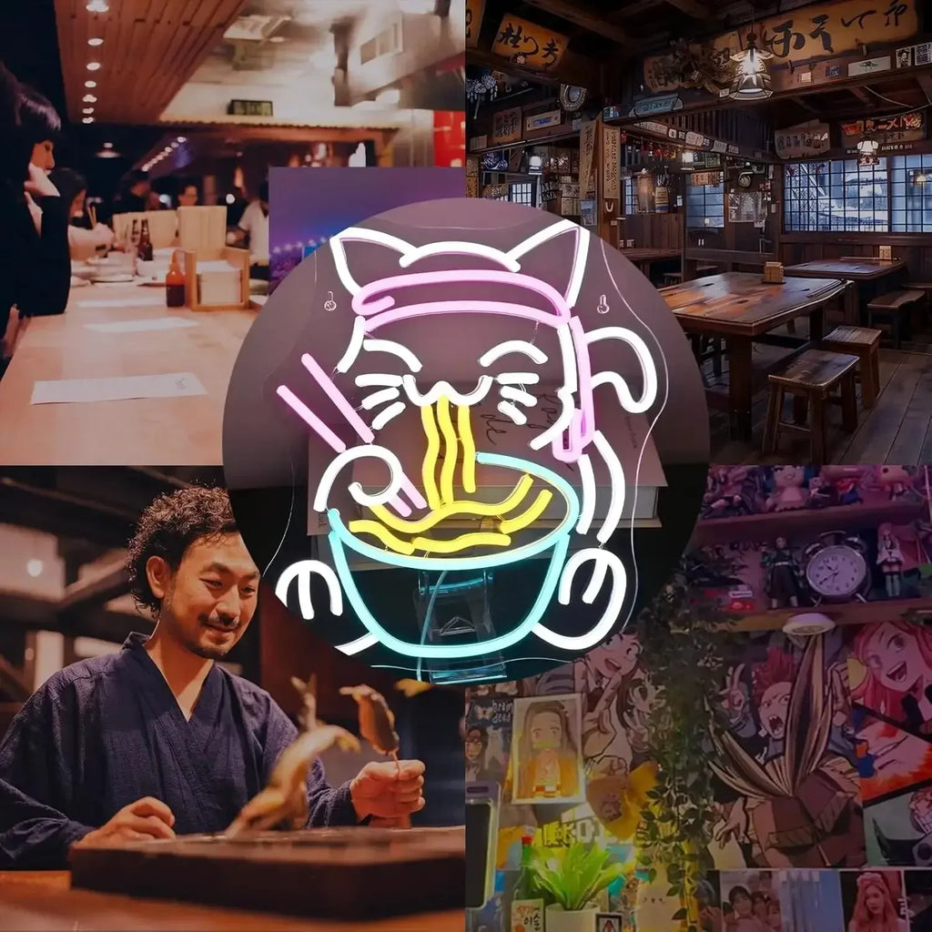 Fortune Lucky Cat Ramen Neon Sign