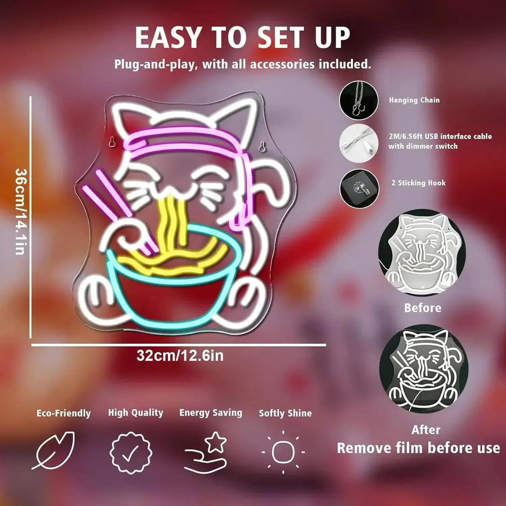 Fortune Lucky Cat Ramen Neon Sign