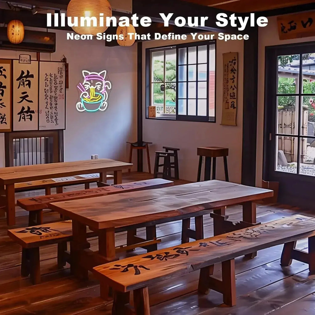 Fortune Lucky Cat Ramen Neon Sign