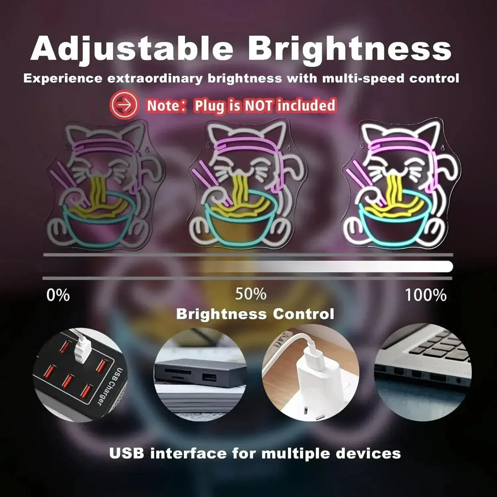 Fortune Lucky Cat Ramen Neon Sign