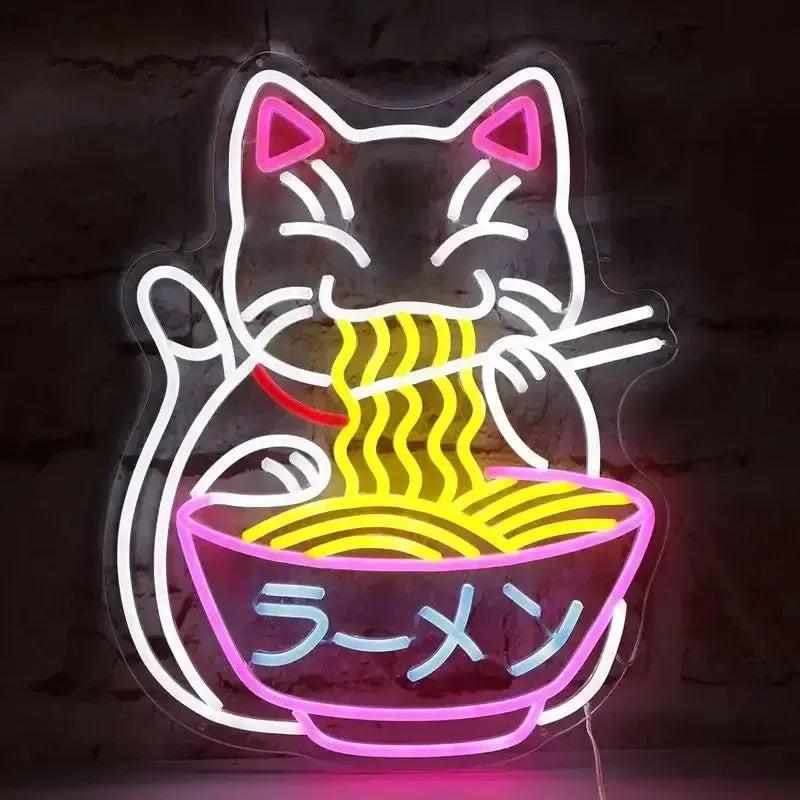 Fortune Lucky Cat Ramen Neon Sign