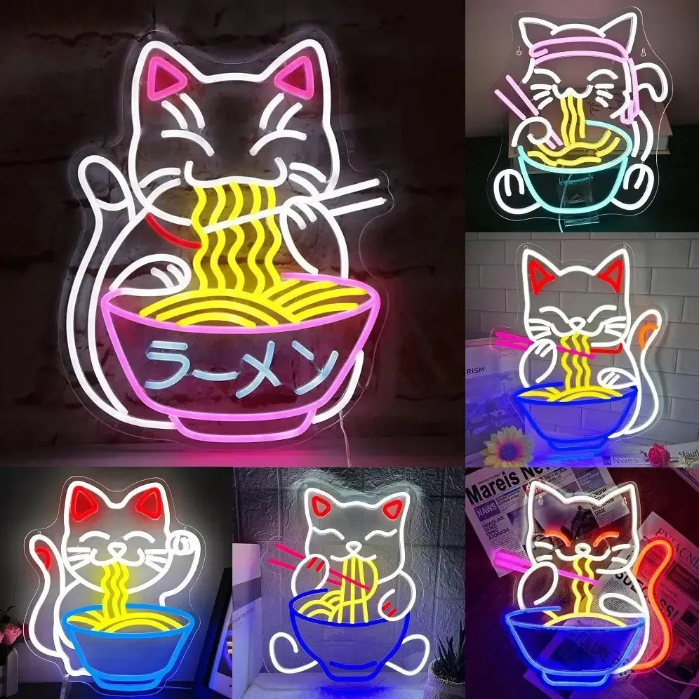 Fortune Lucky Cat Ramen Neon Sign