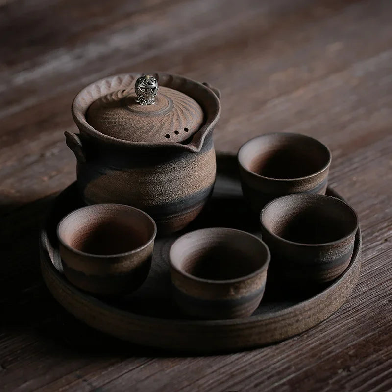 Japanese Crude Ceramic Tea Set