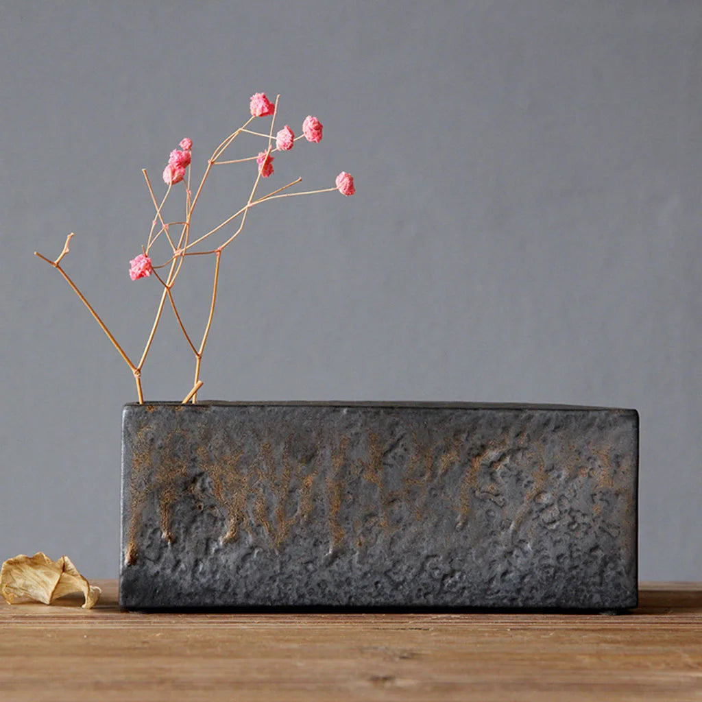 Japanese Style Ikebana Ceramic Cube Vase