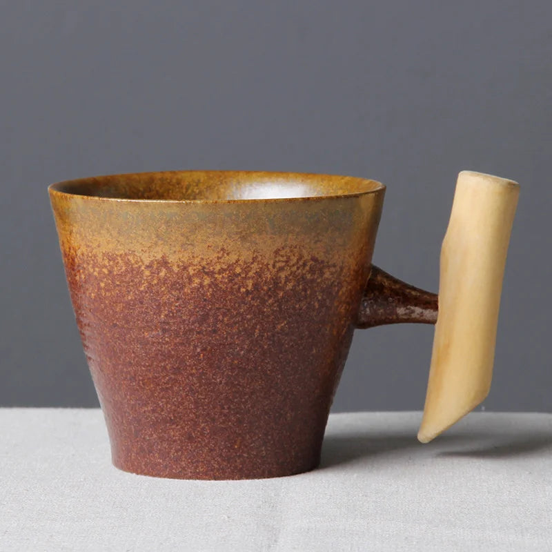 Japanese-style Retro Vintage Ceramic Coffee Mug with Wooden Handle