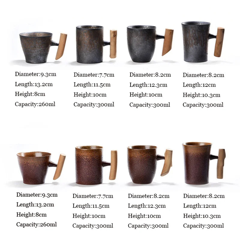 Japanese-style Retro Vintage Ceramic Coffee Mug with Wooden Handle