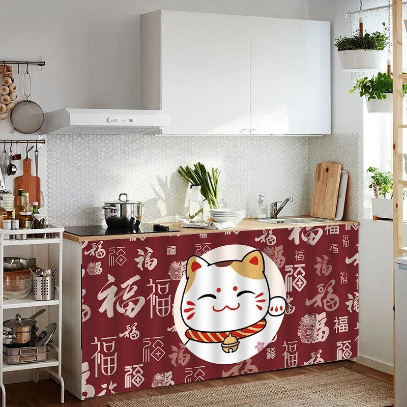 Lucky Cat Kitchen Curtains
