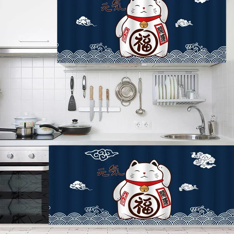 Lucky Cat Kitchen Curtains