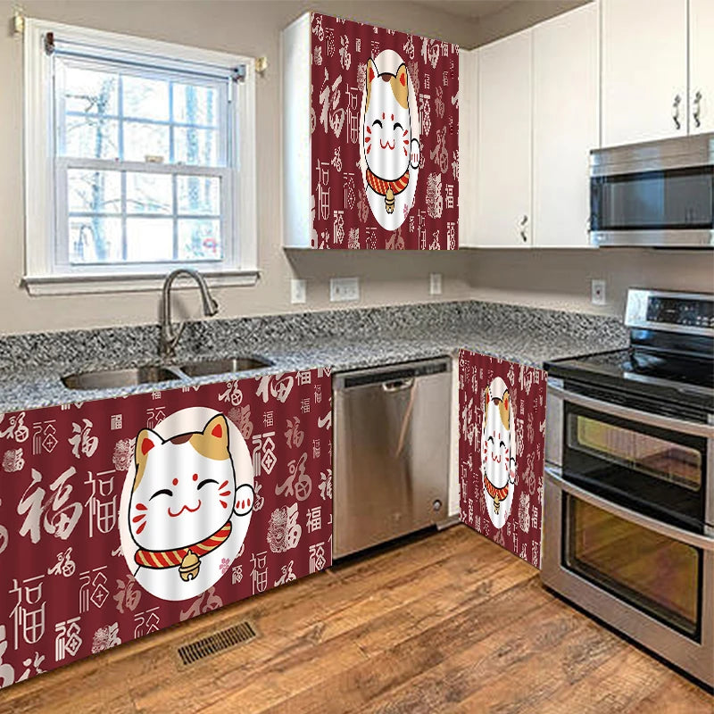 Lucky Cat Kitchen Curtains
