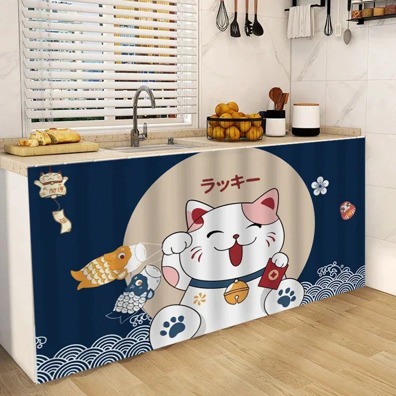 Lucky Cat Kitchen Curtains