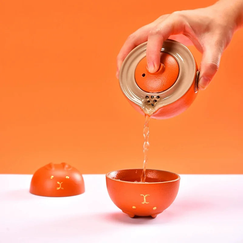 Portable Neko Ceramic Tea Set