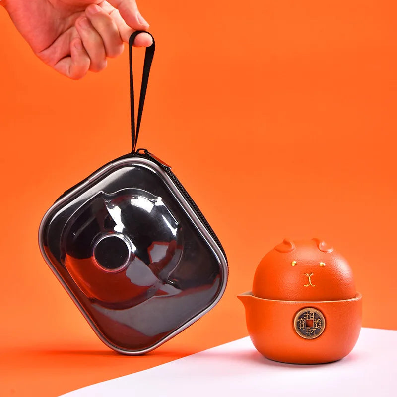Portable Neko Ceramic Tea Set