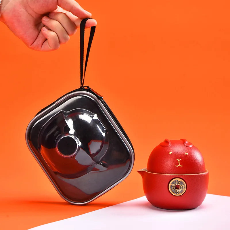 Portable Neko Ceramic Tea Set