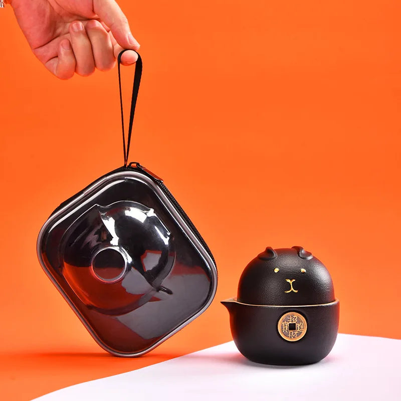 Portable Neko Ceramic Tea Set