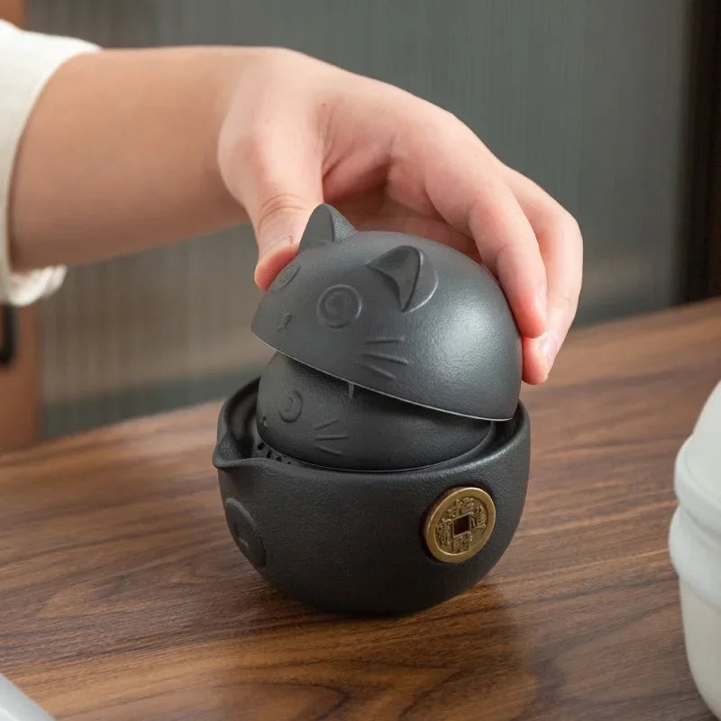Portable Neko Ceramic Tea Set