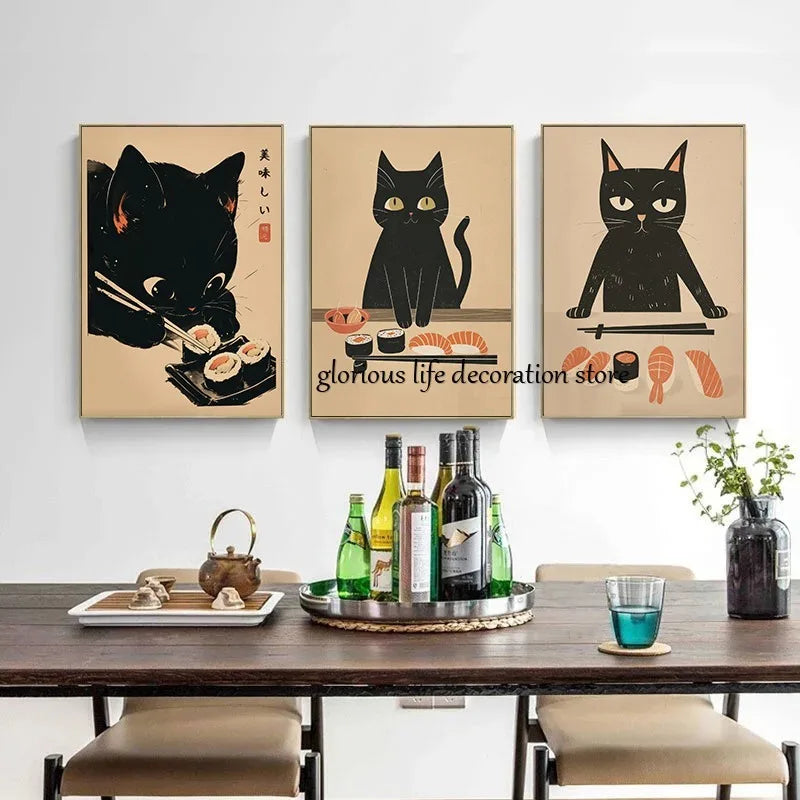 Retro Sushi Cat Posters