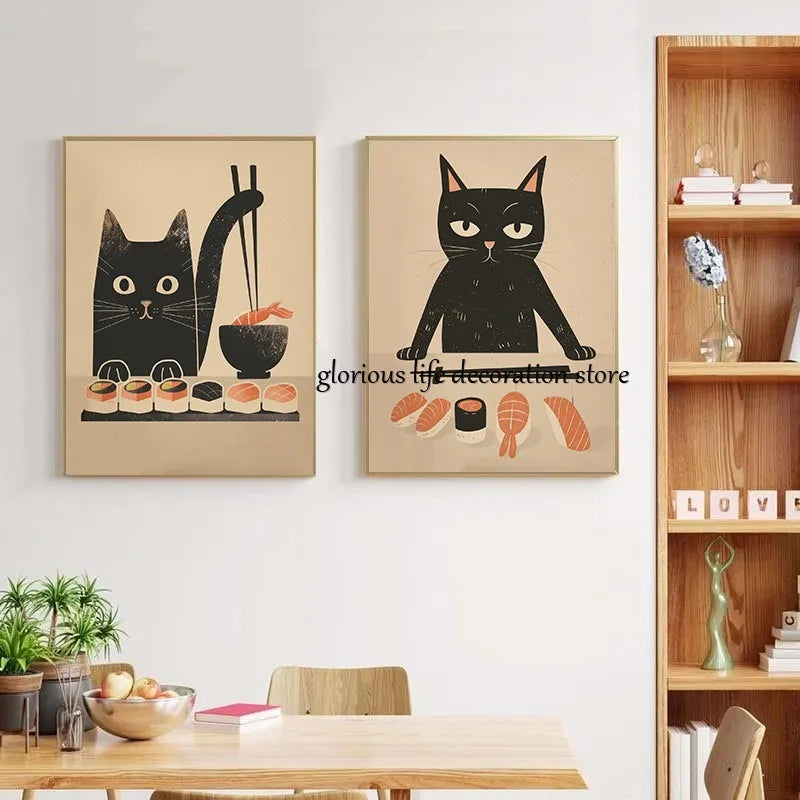 Retro Sushi Cat Posters