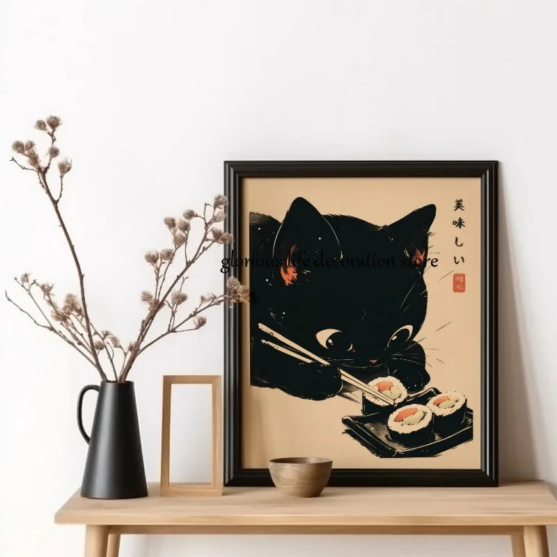 Retro Sushi Cat Posters