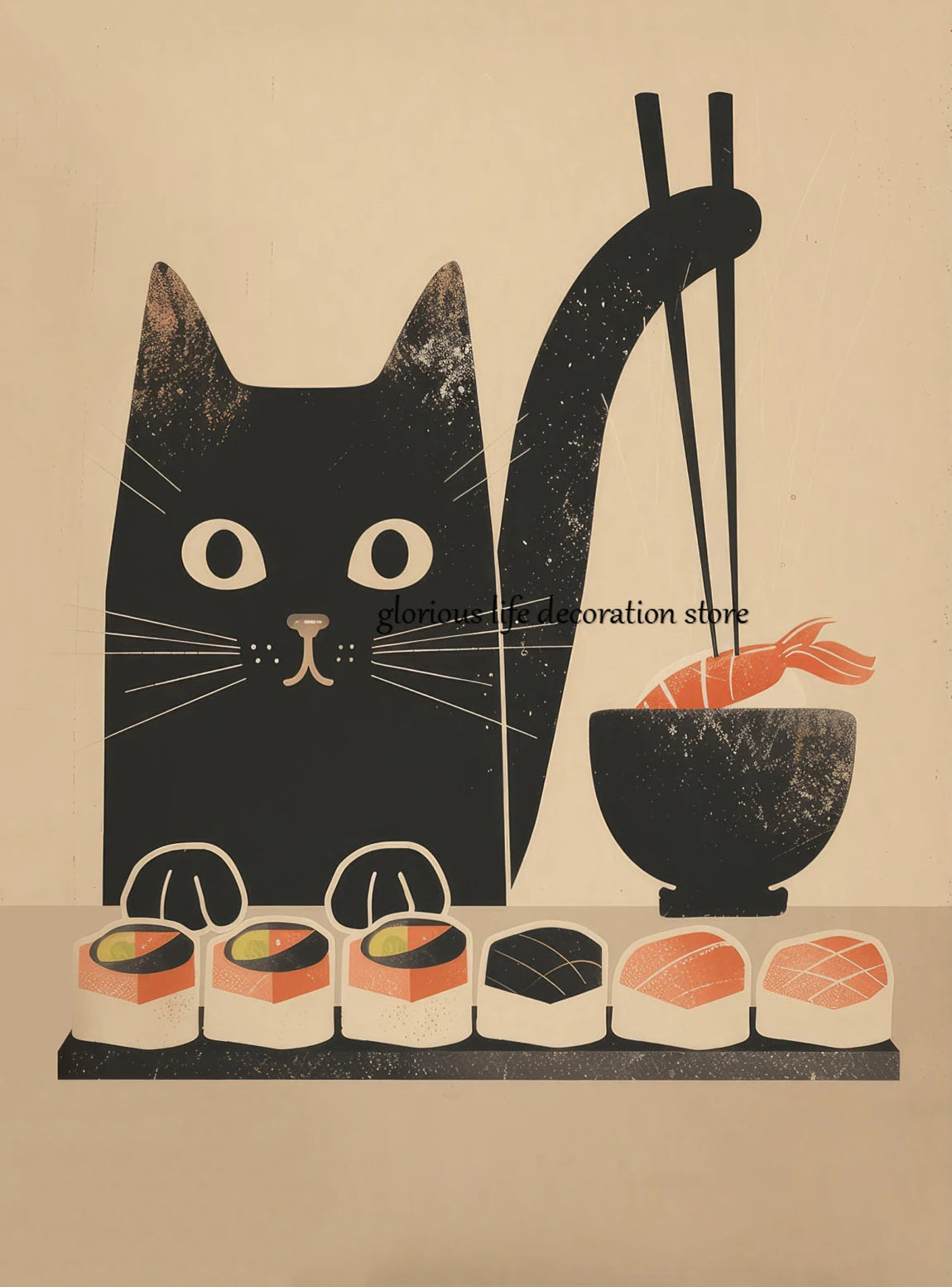 Retro Sushi Cat Posters