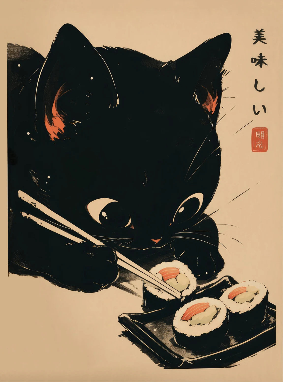 Retro Sushi Cat Posters