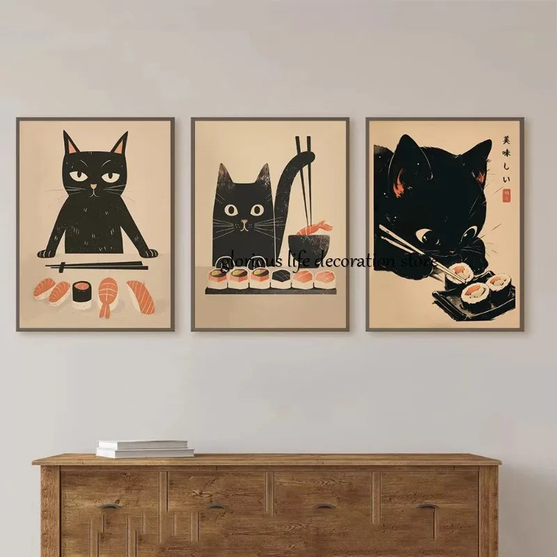Retro Sushi Cat Posters
