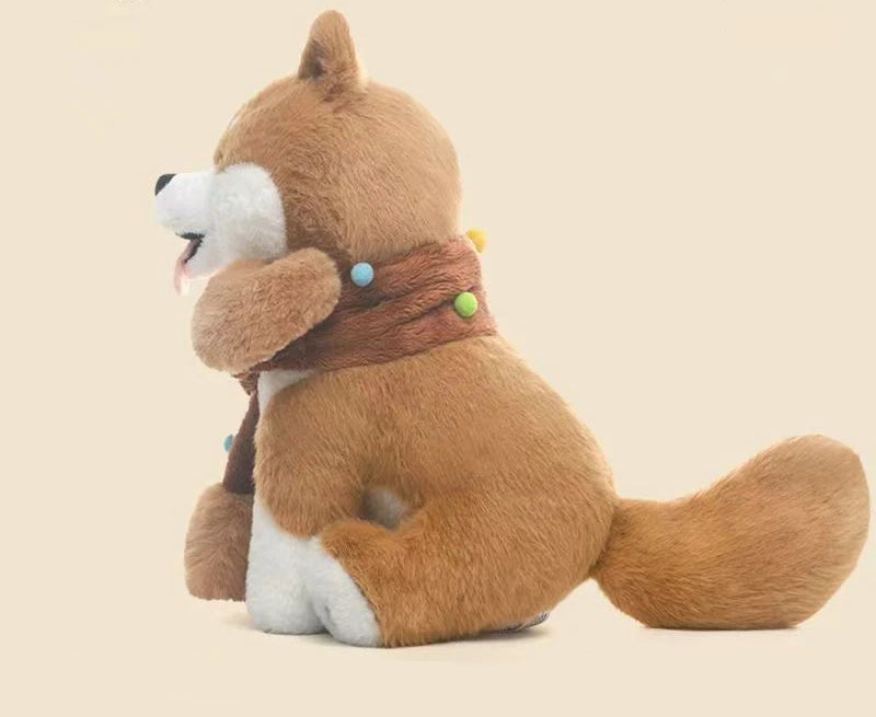 Plush toy dog with a scarf, on a beige background