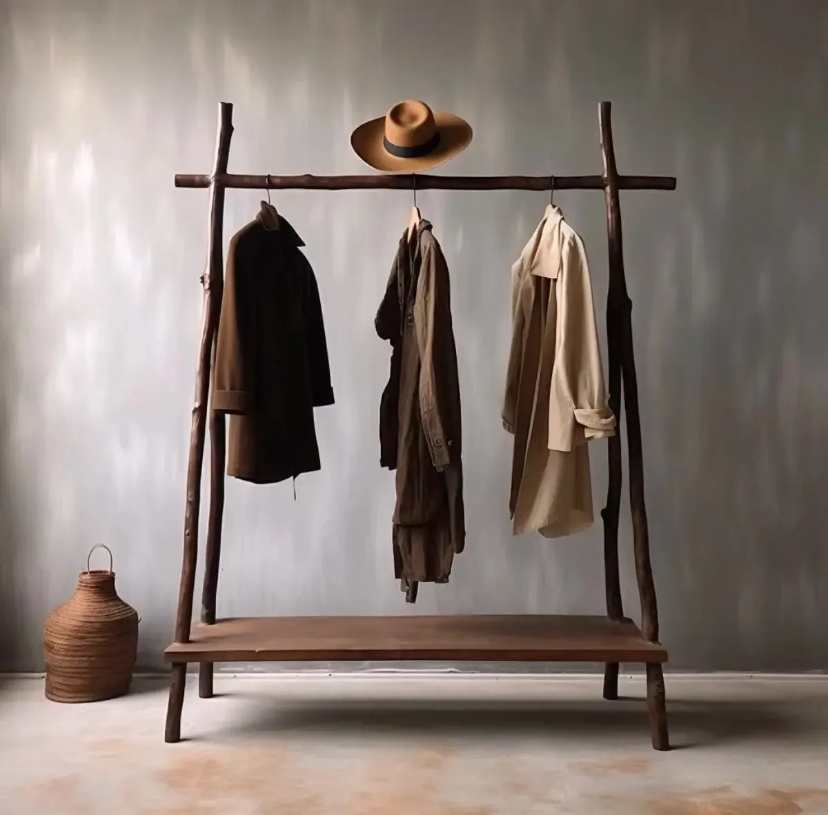 Wabi-sabi Wind Solid Floor Coat Rack