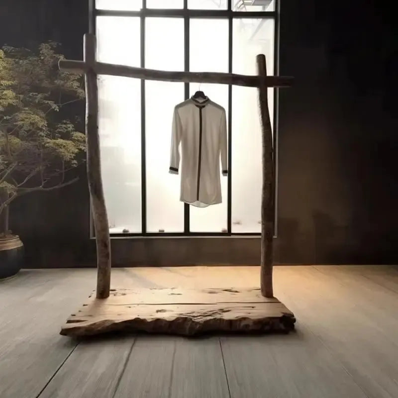Wabi-sabi Wind Solid Floor Coat Rack