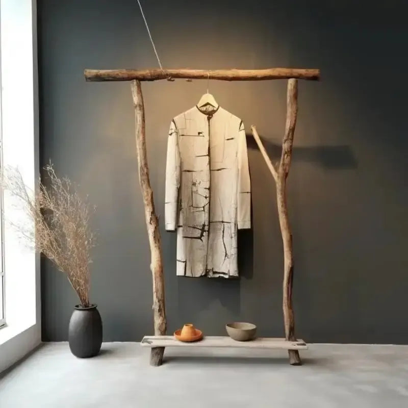 Wabi-sabi Wind Solid Floor Coat Rack