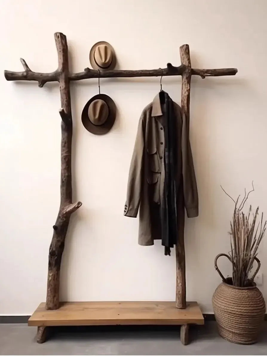Wabi-sabi Wind Solid Floor Coat Rack