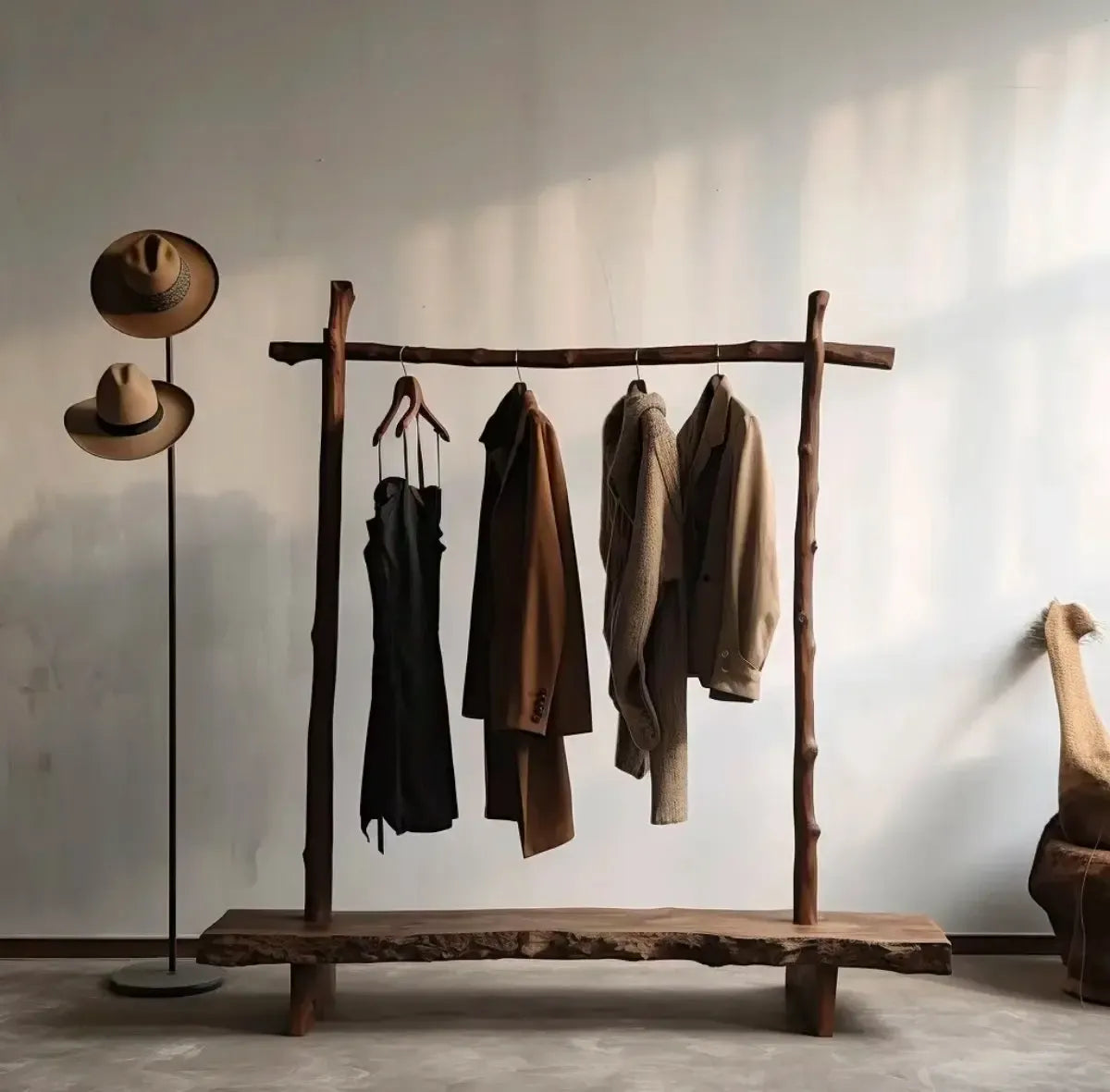 Wabi-sabi Wind Solid Floor Coat Rack