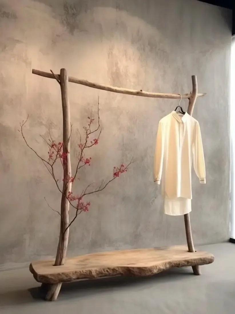 Wabi-sabi Wind Solid Floor Coat Rack